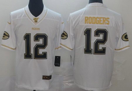 Green Bay Packers #12 Aaron Rodgers Limited White Gold 100th Season Vapor Untouchable Jersey