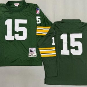 Green Bay Packers #15 Bart Starr Green Long Sleeve 1969 Throwback Jersey