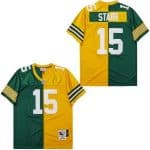 Green Bay Packers #15 Bart Starr Green Yellow Split 1969 Throwback Jersey
