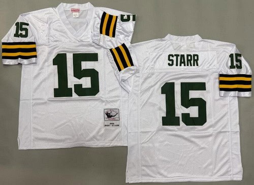 Green Bay Packers #15 Bart Starr White 1969 Throwback Jersey