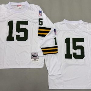 Green Bay Packers #15 Bart Starr White Long Sleeve 1969 Throwback Jersey