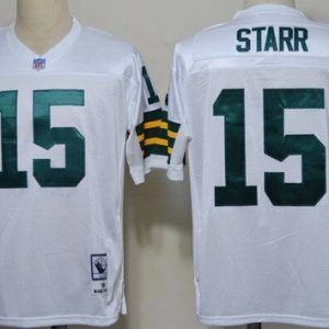 Green Bay Packers #15 Bart Starr White Throwback Jersey