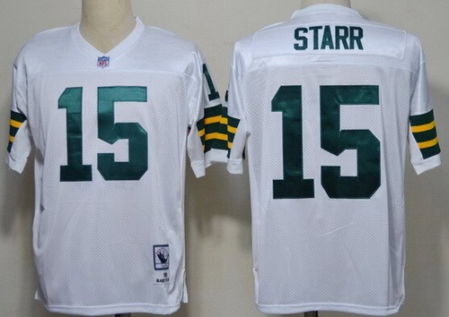 Green Bay Packers #15 Bart Starr White Throwback Jersey