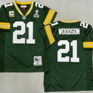 Green Bay Packers #21 Charles Woodson Green XLV Super Bowl Captain Patch 2010 Throwback Jersey