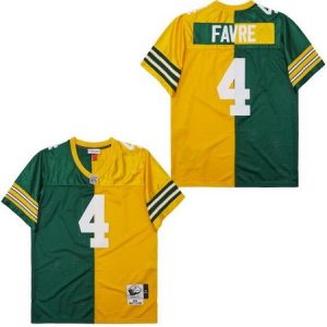 Green Bay Packers #4 Brett Favre Green Yellow Split 1996 Throwback Jersey