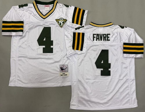 Green Bay Packers #4 Brett Favre White 75th 1996 Throwback Jersey