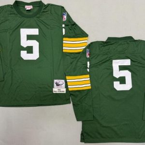 Green Bay Packers #5 Paul Hornung Green Long Sleeve 1961 Throwback Jersey