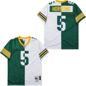 Green Bay Packers #5 Paul Hornung Green White Split 1961 Throwback Jersey