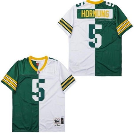 Green Bay Packers #5 Paul Hornung Green White Split 1961 Throwback Jersey
