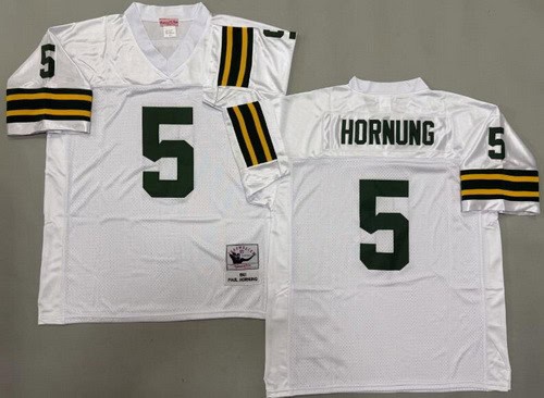 Green Bay Packers #5 Paul Hornung White 1961 Throwback Jersey
