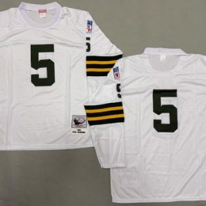 Green Bay Packers #5 Paul Hornung White Long Sleeve 1961 Throwback Jersey