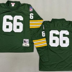 Green Bay Packers #66 Ray Nitschke Green Long Sleeve 1969 Throwback Jersey