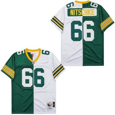 Green Bay Packers #66 Ray Nitschke Green White Split 1969 Throwback Jersey