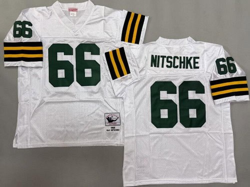 Green Bay Packers #66 Ray Nitschke White 1966 Throwback Jersey