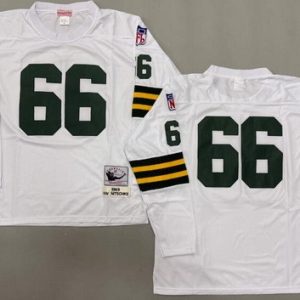 Green Bay Packers #66 Ray Nitschke White Long Sleeve 1969 Throwback Jersey