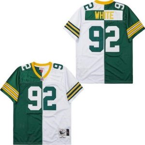 Green Bay Packers #92 Reggie White Green White Split 1996 Throwback Jersey