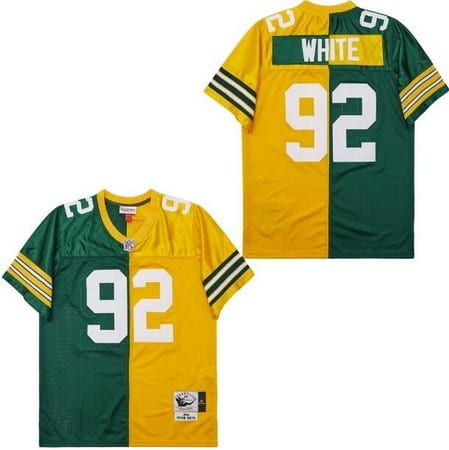 Green Bay Packers #92 Reggie White Green Yellow Split 1996 Throwback Jersey
