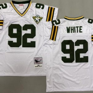Green Bay Packers #92 Reggie White White 75th 1993 Throwback Jersey