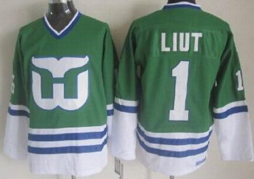 Hartford Whalers #1 Mike Liut Green Throwback Jersey