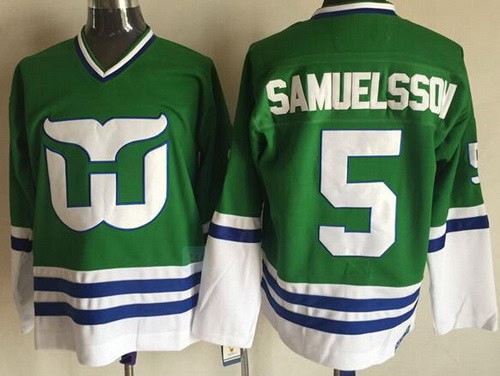 Hartford Whalers #5 Ulf Samuelsson Green Throwback Jersey