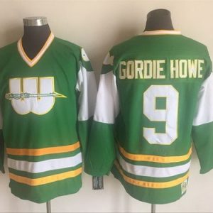 Hartford Whalers #9 Gordie Howe Green Yellow Throwback Jersey