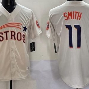 Houston Astros #11 Cam Smith Cream Throwback Cooperstown Limited Jersey
