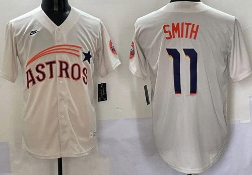 Houston Astros #11 Cam Smith Cream Throwback Cooperstown Limited Jersey