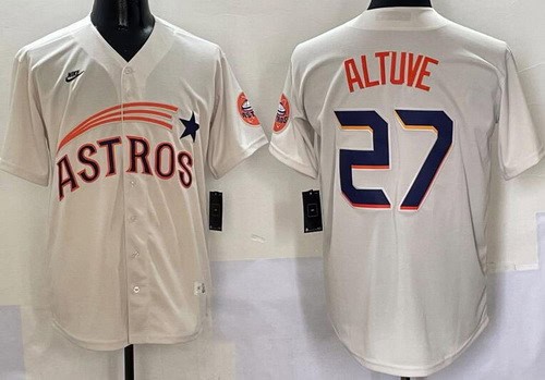 Houston Astros #27 Jose Altuve Cream Throwback Cooperstown Limited Jersey