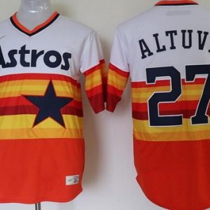 Houston Astros #27 Jose Altuve White Orange 2020 Cooperstown Collection Jersey