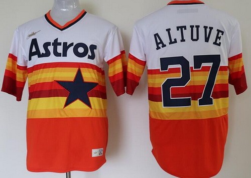 Houston Astros #27 Jose Altuve White Orange 2020 Cooperstown Collection Jersey