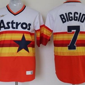 Houston Astros #7 Craig Biggio White Orange 2020 Cooperstown Collection Jersey