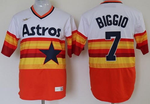 Houston Astros #7 Craig Biggio White Orange 2020 Cooperstown Collection Jersey