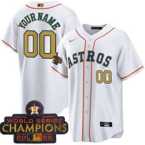 Houston Astros Customized White 2023 Gold Collection Player Number Cool Base Jersey