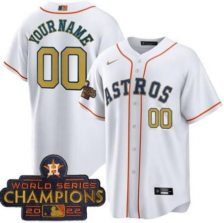 Houston Astros Customized White 2023 Gold Collection Player Number Cool Base Jersey