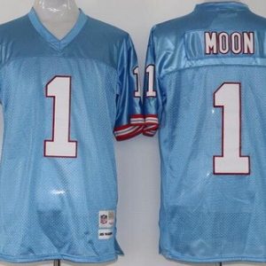 Houston Oilers #1 Warren Moon Light Blue Throwback Jersey