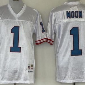 Houston Oilers #1 Warren Moon White Throwback Jersey