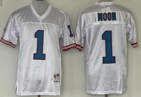 Houston Oilers #1 Warren Moon White Throwback Jersey