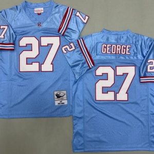 Houston Oilers #27 Eddie George Light Blue 1997 Throwback Jersey