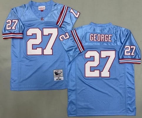 Houston Oilers #27 Eddie George Light Blue 1997 Throwback Jersey