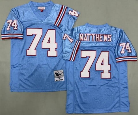 Houston Oilers #74 Bruce Matthews Light Blue 1988 Throwback Jersey