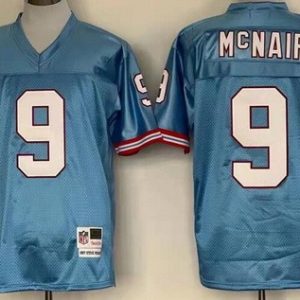 Houston Oilers #9 Steve McNair Light Blue Throwback Jersey
