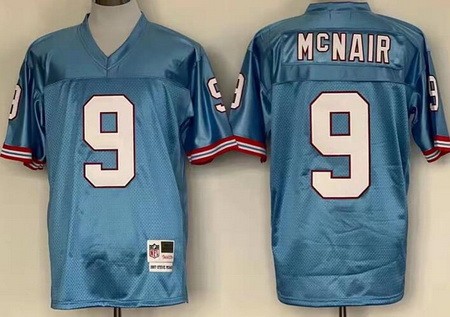 Houston Oilers #9 Steve McNair Light Blue Throwback Jersey
