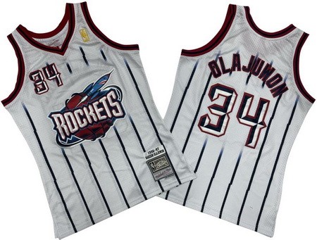 Houston Rockets #34 Hakeem Olajuwon White 1996 Throwback Swingman Jersey