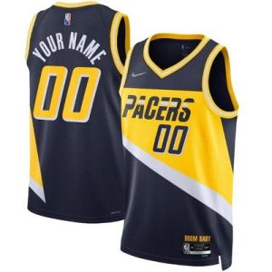 Indiana Pacers Custom Navy City Diamond 75th Icon Hot Press Jersey