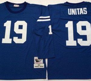 Indianapolis Colts #19 Johnny Unitas Blue 1970 Long Sleeves Throwback Jersey