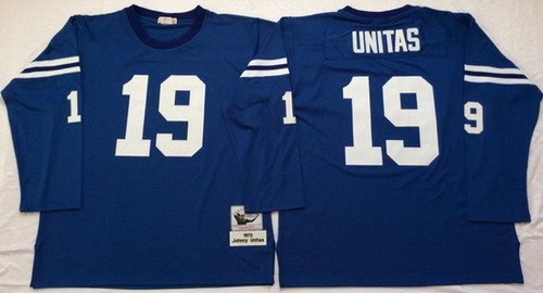 Indianapolis Colts #19 Johnny Unitas Blue 1970 Long Sleeves Throwback Jersey