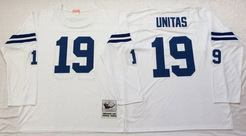 Indianapolis Colts #19 Johnny Unitas White Long Sleeves Throwback Jersey