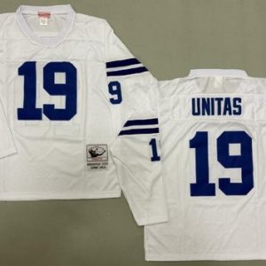 Indianapolis Colts #19 Johnny Unitas White Long Sleeves Throwback Jersey