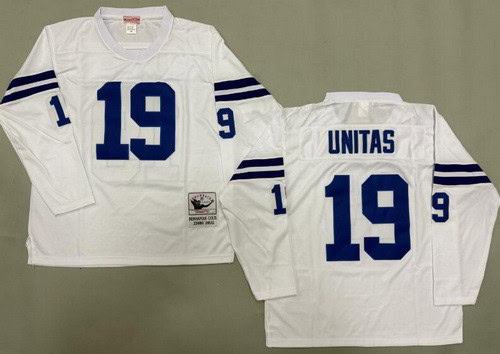 Indianapolis Colts #19 Johnny Unitas White Long Sleeves Throwback Jersey