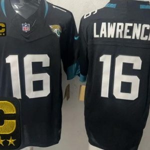 Jacksonville Jaguars #16 Trevor Lawrence Limited Black Captain Patch FUSE Vapor Jersey
